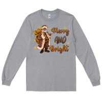 Heather Grey merry and bright black santa Long Sleeve Tee - MaliasSmallBusiness