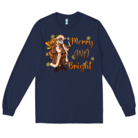 Navy merry and bright black santa Long Sleeve Tee - MaliasSmallBusiness