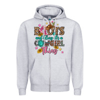 Heather Grey boots and bling it's a cowgirl thing Zipper Hoodie - MaliasSmallBusiness