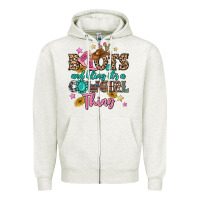 Oatmeal Heather boots and bling it's a cowgirl thing Zipper Hoodie - MaliasSmallBusiness