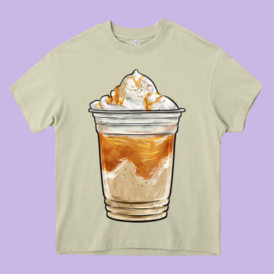 Iced Caramel Frappuccino Coffee Heavy Core Tee Designed By Barkaloodesign