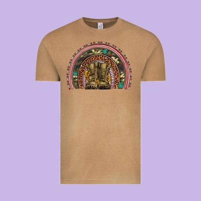 Soldier Boots Camouflage Leopard Gemstone Rainbow Vintage Tee Designed By Artiststas