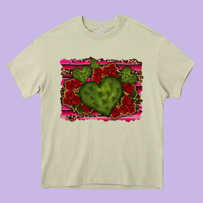 Valentine Cactus Heart With Roses Heavy Core Tee Designed By Ranaportraitstore