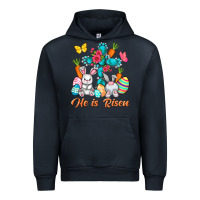 Navy He is risen with Cross Easter Day Urban Hoodie - HowdyJamesFarm