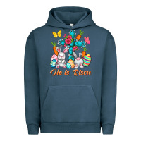 Pigment Midnight Navy He is risen with Cross Easter Day Urban Hoodie - HowdyJamesFarm