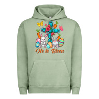 Pigment Oil Green He is risen with Cross Easter Day Urban Hoodie - HowdyJamesFarm