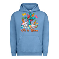 Pigment Pebble Blue He is risen with Cross Easter Day Urban Hoodie - HowdyJamesFarm