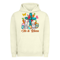 Pigment Pistachio He is risen with Cross Easter Day Urban Hoodie - HowdyJamesFarm