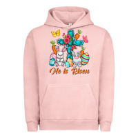 Pigment Salmon He is risen with Cross Easter Day Urban Hoodie - HowdyJamesFarm