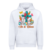 White He is risen with Cross Easter Day Urban Hoodie - HowdyJamesFarm