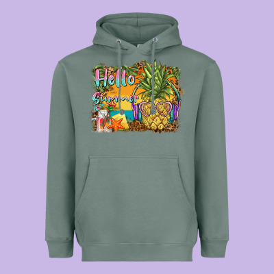 Hello Summer Pineapple Heavyweight Hoodie Designed By Barkaloodesign