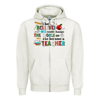Oatmeal Heather she believed she could change the world so she bec Zipper Hoodie - NancyCooperArtShop