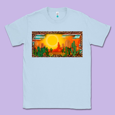 Western  Sunset Cactus Leopard Serape   License Plate Template Classic Tee Designed By Barkaloodesign
