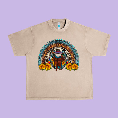 Saddle Sunflower Horseshoe Rainbow Urban Heavy Tee Designed By Artiststas
