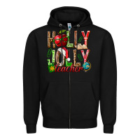 Black holly jolly teacher Zipper Hoodie - NancyCooperArtShop