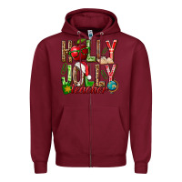 Burgundy holly jolly teacher Zipper Hoodie - NancyCooperArtShop