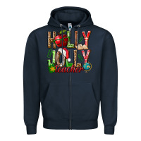 Navy holly jolly teacher Zipper Hoodie - NancyCooperArtShop