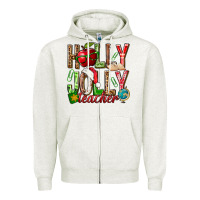 Oatmeal Heather holly jolly teacher Zipper Hoodie - NancyCooperArtShop