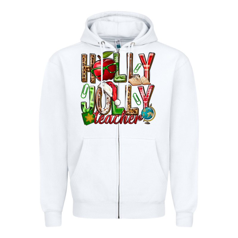 Holly Jolly Teacher Zipper Hoodie by NancyCooperArtShop | Teevron
