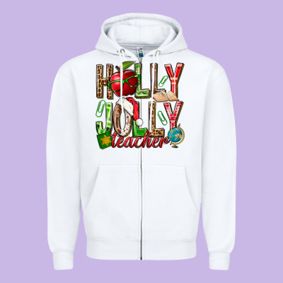 Holly Jolly Teacher Zipper Hoodie Designed By Nancycooperartshop