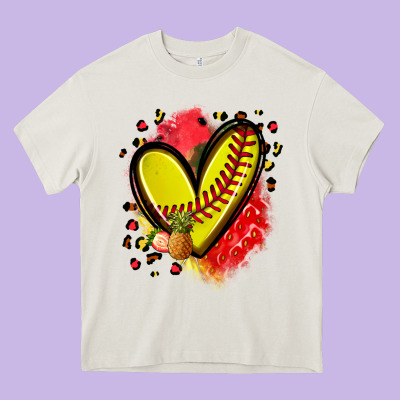 Fruits And Softball Heart Heavy Core Tee Designed By Zillion Design Studio