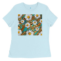Baby Blue Leopard And Tiger Daisy Ladies Tee - RanaPortraitStore