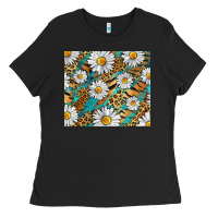 Black Leopard And Tiger Daisy Ladies Tee - RanaPortraitStore