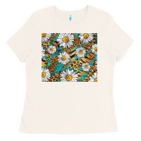 Bone Leopard And Tiger Daisy Ladies Tee - RanaPortraitStore