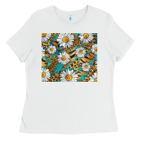 White Leopard And Tiger Daisy Ladies Tee - RanaPortraitStore