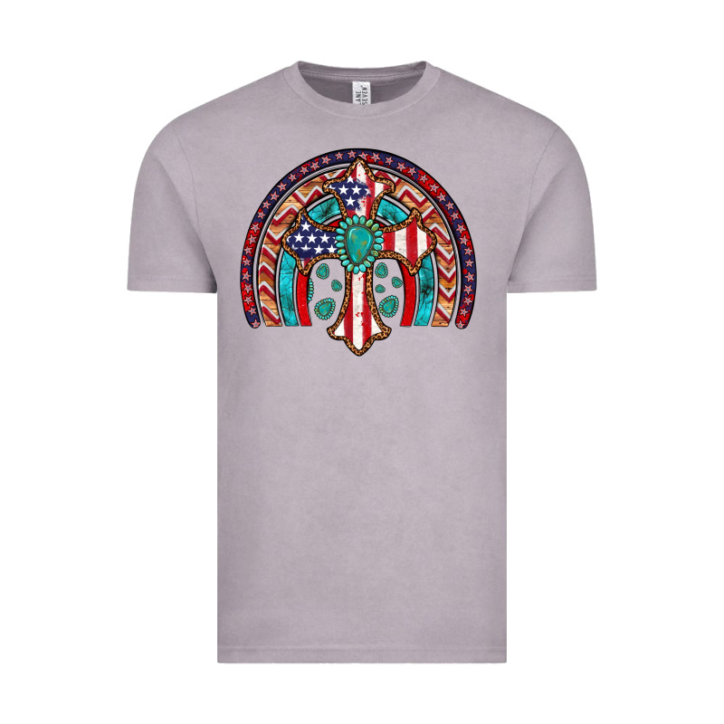 Gemstone Cross American Flag Turquoise Rainbow Vintage Tee by Artiststas | Teevron