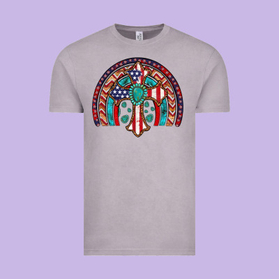 Gemstone Cross American Flag Turquoise Rainbow Vintage Tee Designed By Artiststas