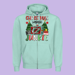 Christmas Movie Junkie Zipper Hoodie Designed By Maliassmallbusiness