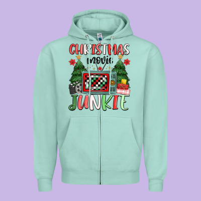 Christmas Movie Junkie Zipper Hoodie Designed By Maliassmallbusiness