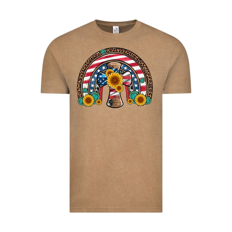 Cross American Flag Cowhide  Leopard Gemstone Rainbow Vintage Tee by Artiststas | Teevron