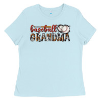 Baby Blue baseball grandma with leopard Ladies Tee - texasbilliewilder