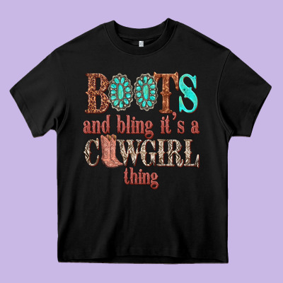 Boots And Bling Its A Cowgirl Thing Heavy Core Tee Designed By Texasbilliewilder