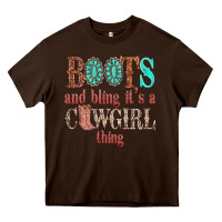Chocolate Brown boots and bling its a cowgirl thing Heavy Core Tee - texasbilliewilder