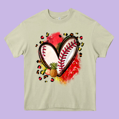 Fruits And Baseball Heart Heavy Core Tee Designed By Zillion Design Studio