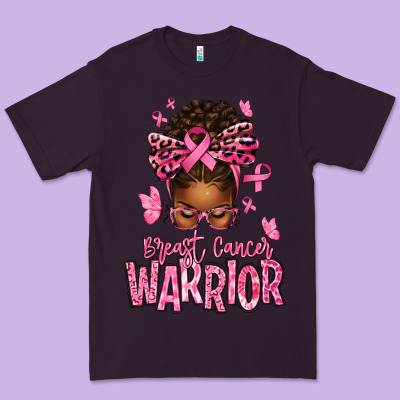 Brest Cancer Warrior Afro Messy Bun Premium Tee Designed By Texasbilliewilder