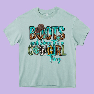 Boots And Bling Its A Cowgirl Thing Heavy Core Tee Designed By Texasbilliewilder