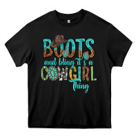 Black boots and bling its a cowgirl thing Heavy Core Tee - texasbilliewilder