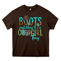 Chocolate Brown boots and bling its a cowgirl thing Heavy Core Tee - texasbilliewilder