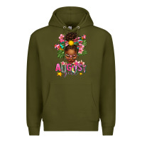 Army Green August Girl Afro Woman Summer Premium Hoodie - texasbilliewilder