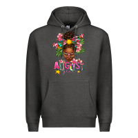 Charcoal Heather August Girl Afro Woman Summer Premium Hoodie - texasbilliewilder