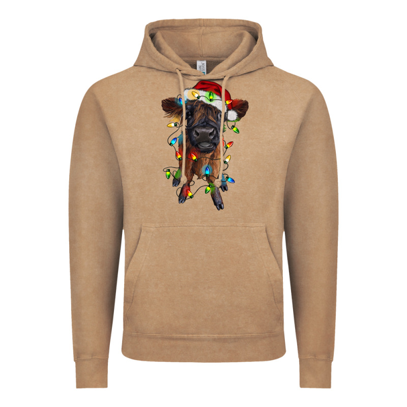 Highland Cow Calf With Christmas Lights Vintage Hoodie by RanaPortraitStore | Teevron