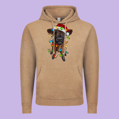 Highland Cow Calf With Christmas Lights Vintage Hoodie Designed By Ranaportraitstore