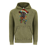 Vintage Olive highland cow calf with christmas lights Vintage Hoodie - RanaPortraitStore