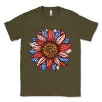 Army Green American Flag Sunflower Classic Tee - LillyAllenDesigns
