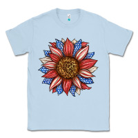 Dusty Blue American Flag Sunflower Classic Tee - LillyAllenDesigns