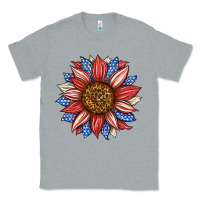 Heather Grey American Flag Sunflower Classic Tee - LillyAllenDesigns